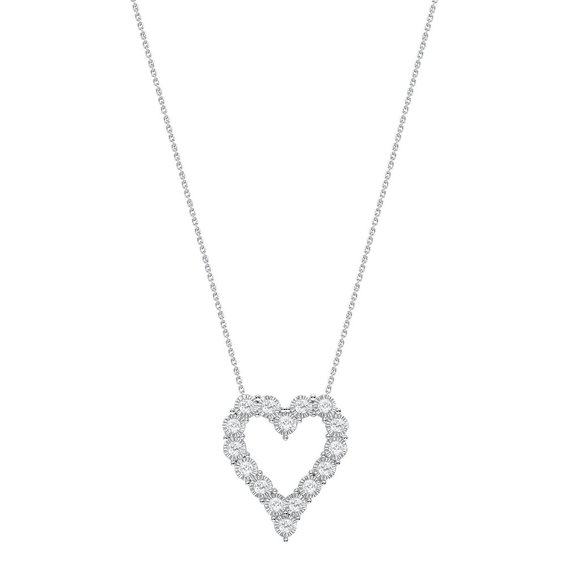 Cushion Cut 14K White Gold Open Heart Diamond Necklace - Picture 1 of 1